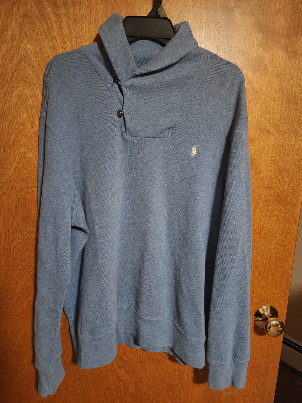 Vintage 90s Polo Ralph Lauren Shawl Collar Button Pullover Sweater Blue XL
